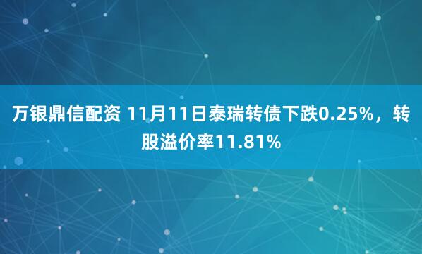 万银鼎信配资 11月11日泰瑞转债下跌0.25%，转股溢价率11.81%